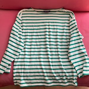Saint James green and white striped shirt